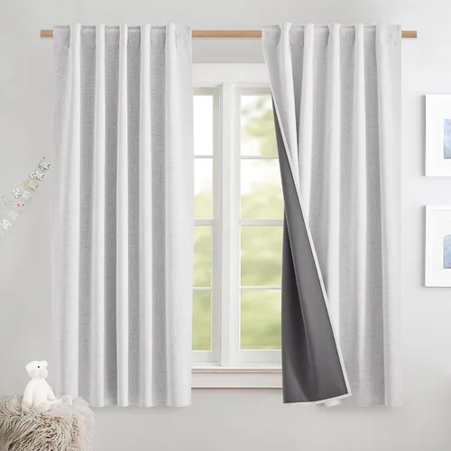 Miniatura 20 de NICETOWN Cortinas 100% opacas de 63 pulgadas de largo, 2 paneles de cortinas cortas con aislamiento térmico con forro para dormitorio, cortinas