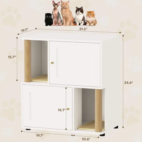 Miniatura 7 de Caja de arena para gatos para 2 gatos, armario de metal oculto doble con poste rascador para gatos, muebles grandes para baño de mascotas, mesa