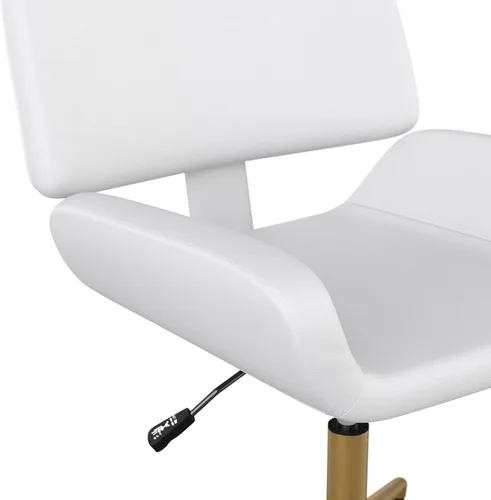 Miniatura 14 de Martha Stewart Tyla Silla giratoria sin brazos para oficina en casa en piel sintética blanca con marco de latón pulido Piel sintética blanca/latón
