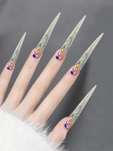 Miniatura 7 de 312 piezas de puntas de uñas de tacón extra largas para uñas acrílicas profesionales, puntas de uñas de tacón de media cubierta 4XL, extensión