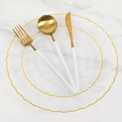 Miniatura 6 de Efavormart - Paquete de 10 platos de plástico transparente para fiestas, platos redondos desechables de postre de ensalada de 7.5 pulgadas con borde