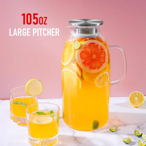 Miniatura 2 de Jarra de vidrio grande de 105 onzas con asa y tapa, jarras para bebidas, jarra de té helado para refrigerador, jarras de jugo de limonada