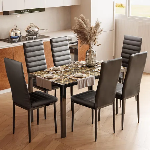 Miniatura 10 de Juego de mesa de comedor de cocina Bealife para 6, juego de mesa y sillas de 7 piezas de vidrio templado moderno para el hogar, cocina, sala