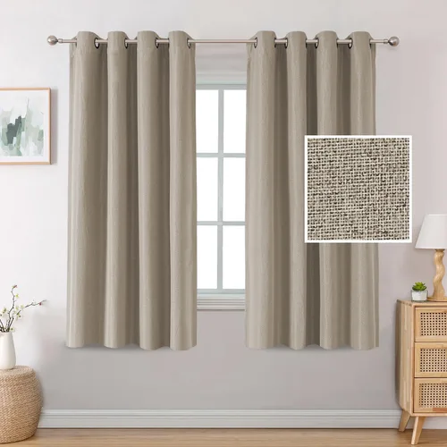 Miniatura 36 de H.VERSAILTEX Cortinas Opacas de Lino de 45 Pulgadas de Largo para Dormitorio/Sala de Estar con Aislamiento Térmico con Ojales, Cortinas con Textura