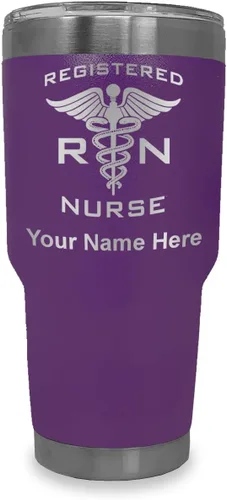 Miniatura 40 de LaserGram Vaso aislado al vacío de 20 onzas, enfermera registrada RN, grabado personalizado incluido (negro)
