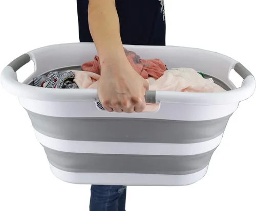 Miniatura 7 de SAMMART Cesta plegable de plástico para la ropa sucia de 40 L (10.5 galones), contenedor de almacenamiento plegable y organizador, tina de lavado
