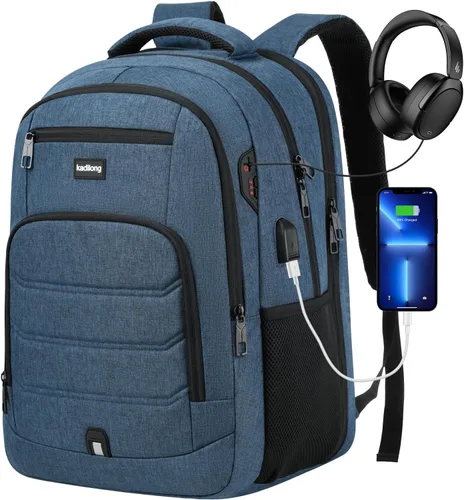 Miniatura 9 de kadilong Mochila para laptop para hombre, mochila escolar para adolescentes, niños, viajes de negocios, bolsa antirrobo con puerto de carga USB