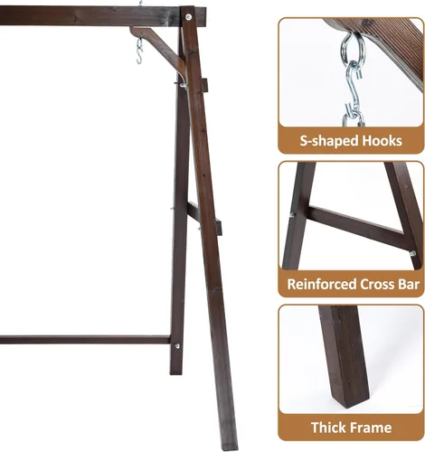 Miniatura 5 de Finnhomy Marco de columpio para porche de 880 libras, soporte estable de madera con tablero de conexión inferior adicional, marco de columpio