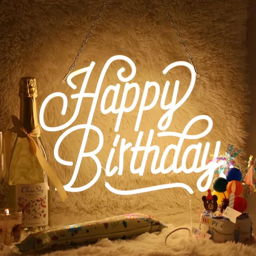 Miniatura 5 de Letrero de neón de feliz cumpleaños para telón de fondo, decoraciones de cumpleaños, letreros de luz LED de neón para cumpleaños, letrero de luz LED