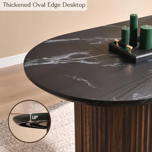Miniatura 6 de T4TREAM Mesa de comedor ovalada acanalada de 63 pulgadas para 4-6, mesa de cocina moderna de mediados de siglo con borde grueso y base