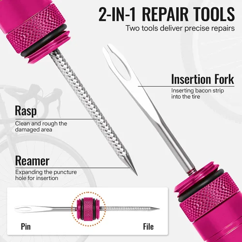 Miniatura 2 de BWSHLF Kit de reparación de neumáticos de bicicleta sin cámara para bicicletas de montaña y bicicletas de carretera, kit de tapones de neumáticos