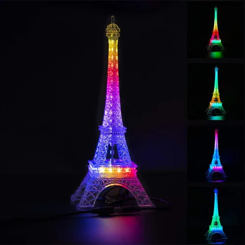BTF-LIGHTING USB 5V Romance Torre Eiffel incorporada Cambio de Color Luz Nocturna 9.8 pulgadas 48 LED WS2812B RGB Mini Luz Nocturna Escritorio