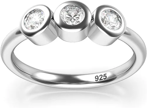 Miniatura 2 de Metal Factory Anillo de compromiso de plata de ley con 3 circonitas cúbicas para el futuro del pasado presente