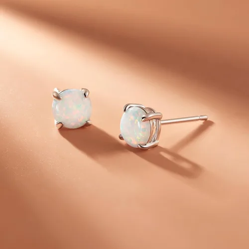 Miniatura 55 de Amazon Essentials Aretes redondos de plata de ley con piedra natal (anteriormente colección Amazon)