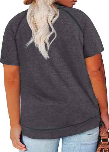 Miniatura 13 de Eytino Blusas de talla grande para mujer, cuello en V, manga corta, a rayas, casual, holgada, con bolsillo (1X-5X)