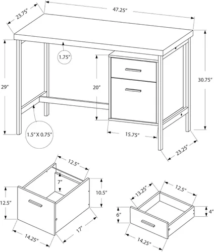 Miniatura 3 de Atlin Designs Contemporáneo 48" L Metal Home Office Computer/Escritorio de escritura con archivador en gris pardo oscuro