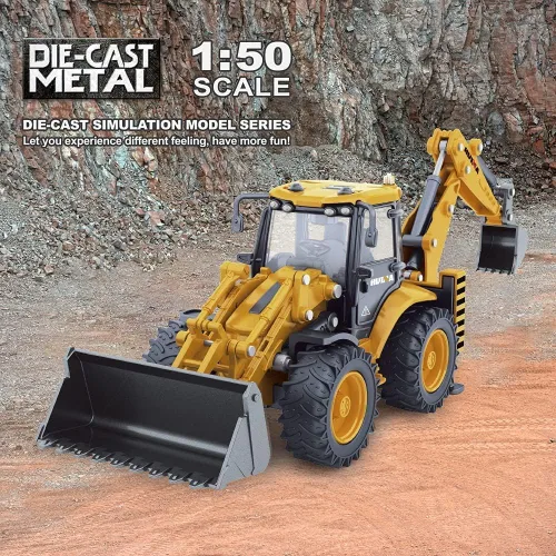 Miniatura 2 de Dollox Excavadora de Fundición a Presión Retroexcavadora Cargadora Frontal Camión 1/50 Vehículo de Ingeniería de Metal Construcción