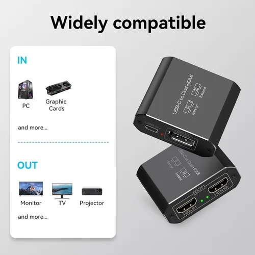 Miniatura 6 de Displayport a divisor HDMI dual extendido para pantalla doble 4K @60Hz puerto de pantalla a 2 adaptador HDMI para tarjetas gráficas de computadora