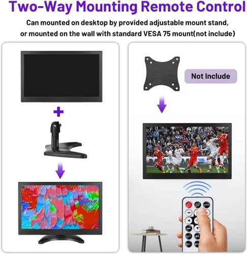 Miniatura 6 de Hikity Monitor HDMI pequeño de 11.6 pulgadas 1920 x 1080P Monitores CCTV portátiles con BNC, AVI, VGA, cable de entrada HDMI, control remoto