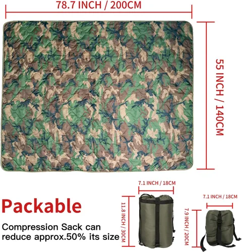Miniatura 2 de LOOGU Manta Camuflaje Impermeable Aislante Forro de Poncho para Camping al Aire Libre, Senderismo, Caza, Supervivencia, Mochileros, Picnic Us