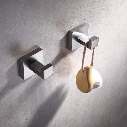 Miniatura 4 de TASTOS Ganchos para toallas de baño, níquel cepillado, paquete de 2 ganchos de acero inoxidable para bata y ropa, gancho de pared resistente