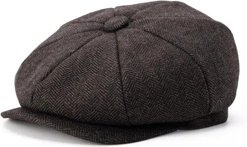Miniatura 11 de BOTVELA Sombrero de tweed de espiga de 8 paneles de mezcla de lana para hombre