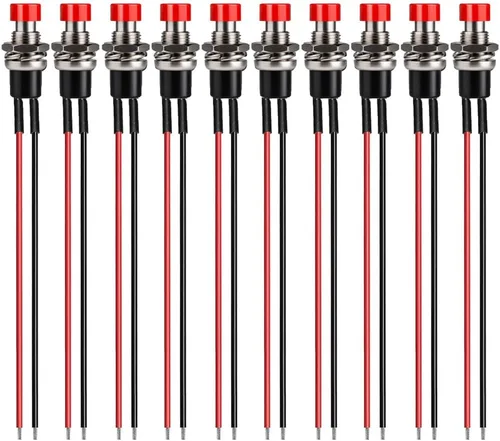 Miniatura 8 de Gebildet 10 piezas de botón de presión momentáneo mini precableado negro 3V-6V-12V-24V-230V/1A, SPST normalmente abierto ON/Off, botón redondo de 2