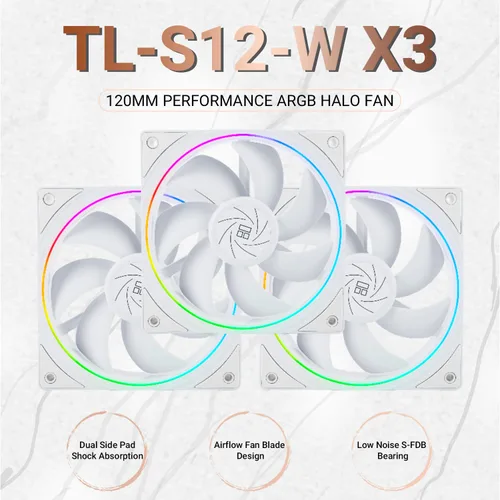 Miniatura 2 de Thermalright TL-S12W Ventilador de CPU Enfriador PWM, efecto de luz de apertura fina, ventilador de computadora con conector PWM de 4 pines