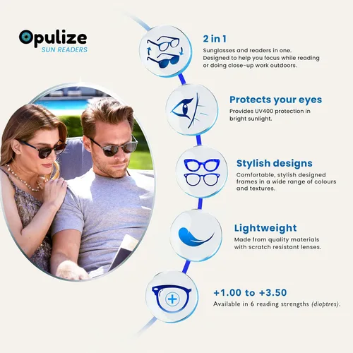 Miniatura 6 de OPULIZE Gafas de lectura POP clásicas para mujeres y hombres, lentes tintadas con protección UV400, marco redondo y voluminoso resistente a los gris