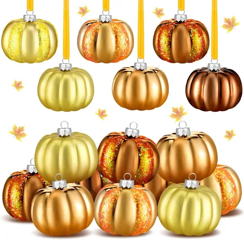 Miniatura 7 de Libima 12 piezas de adornos de árbol de calabaza de Acción de Gracias, decoración de árbol de otoño, decoración de mini bola de calabaza, adornos