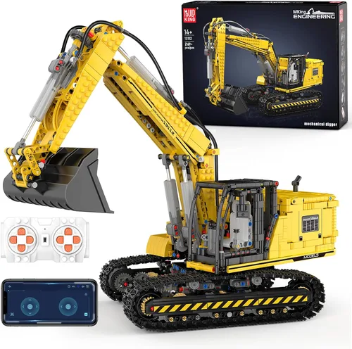 Mould King - Juegos de construcción de excavadora RC, 13112 Kits de modelo de ingeniería con control remoto APP, conjuntos de vehículos de