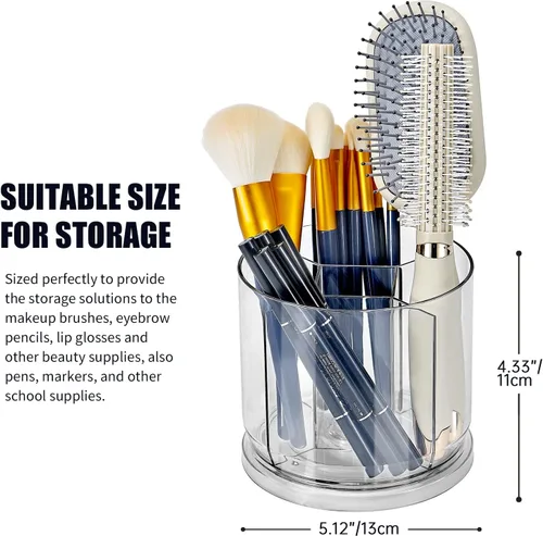 Miniatura 3 de Organizador para brochas de maquillaje - Contenedores de almacenamiento transparentes giratorios de 360° para tocador, escritorio, encimera, soporte