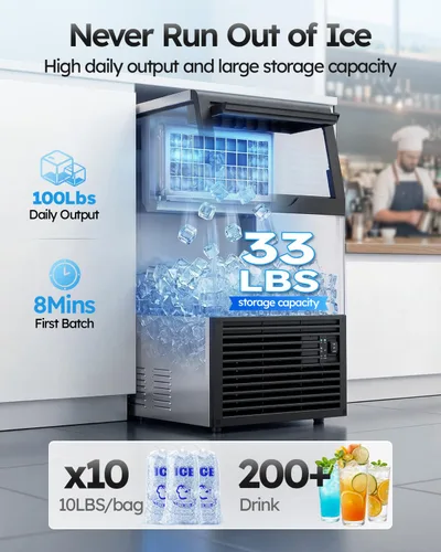 Miniatura 2 de Mojgar Máquina comercial para hacer hielo, 100 libras/24 horas con almacenamiento de hielo de 33 libras, máquina de hielo debajo de la encimera