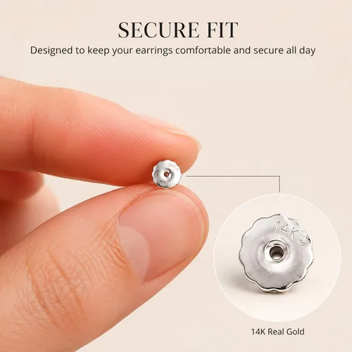 Miniatura 6 de Everyday Elegance Pendientes sólidos de oro blanco de 14 quilates con dos piezas de repuesto para parte trasera de arete Tornillo roscado