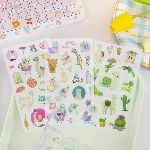 Miniatura 3 de Lindas calcomanías de alpaca washi, cactus, suculentas, flores, encantadoras calcomanías de animales para diario, álbum de recortes, planificador