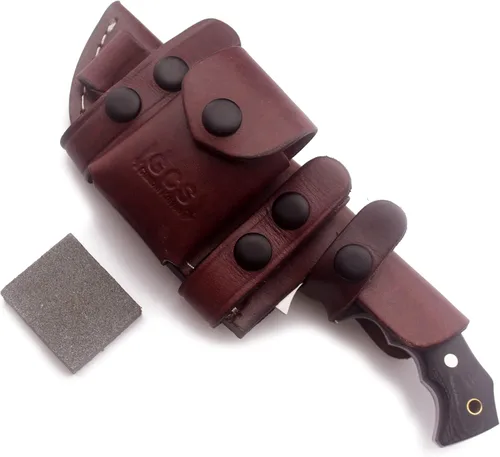 Miniatura 8 de GCS - Cuchillo de caza de acero D2 hecho a mano G10, mango fijo, cuchillo de hoja fija, mano derecha, funda de cuero de búfalo y piedra de afilar