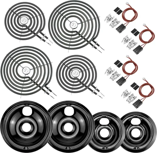Miniatura 13 de Sartenes de goteo negras para quemador WB31M19(8") WB31M20(6") Repuesto de quemador de estufa eléctrica WB30M1(6") WB30M2(8")&WB17T10006 Bloque