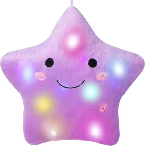 Miniatura 10 de Almohada de estrella brillante de 13.8 pulgadas, almohada de felpa de estrella LED con luces nocturnas coloridas, juguete de estrella suave y Azul