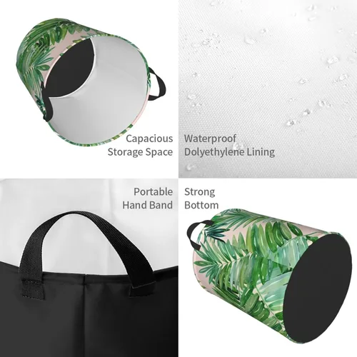 Miniatura 4 de Cesta de lavandería con hojas de palmera, organizador circular con asas para baño, dormitorio