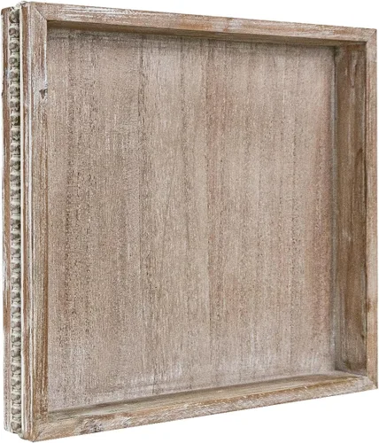 Miniatura 15 de MAONAME Bandeja de Madera para Servir, Bandeja de Madera Estilo Granja con Cuentas, Bandeja Octogonal para Servir Blanca Lavada, Bandeja de Mesa