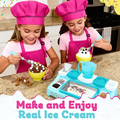 Miniatura 8 de Ultimate Ice Cream Maker para niños, juego interactivo de cocina para niños, incluye bandeja de congelación, cuencos, utensilios, 2 mezclas