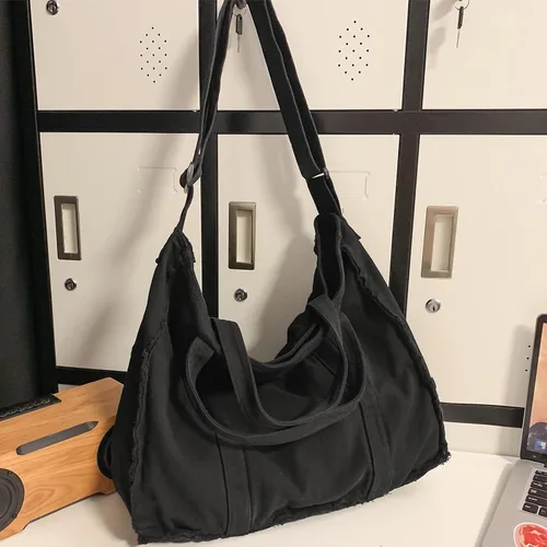 Miniatura 3 de Micmores Bolso de mano para mujer, bolso retro estilo hobo cruzado, bolso grande de lona para la escuela, trabajo, viajes, compras, Negro -, Moda