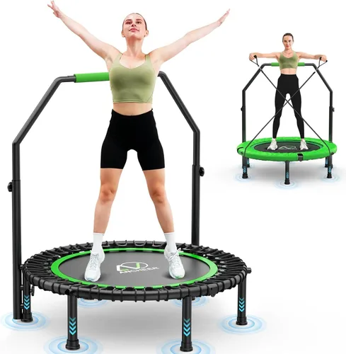 ANCHEER Trampolín de 40 pulgadas, mini trampolín de rebote para adultos/niños con mango de espuma ajustable de 4 niveles, trampolín de fitness para