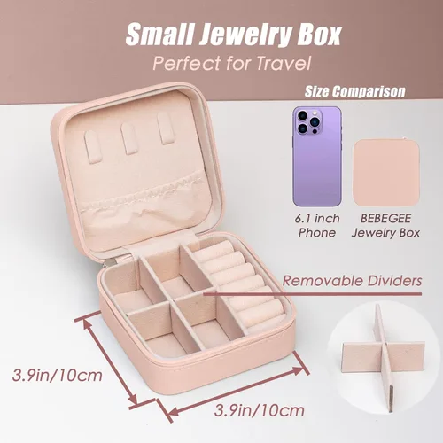 Miniatura 4 de BeBeGee Joyero de viaje, mini organizador de viaje portátil, pequeñas cajas de joyería para mujeres, regalos de dama de honor y artículos esenciales