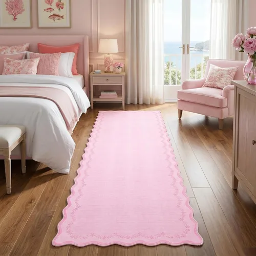 Miniatura 13 de GarveeHome Alfombra de entrada festoneada, 2 x 3, color azul sólido, lavable, alfombra floral para entrada interior, alfombra floral antideslizante