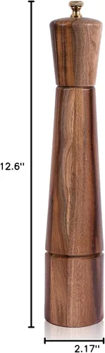 Miniatura 10 de Molinillo de pimienta, molinillo de pimienta con acero inoxidable ajustable, madera de acacia, 12.6 in de altura, diámetro inferior: 2.4 in