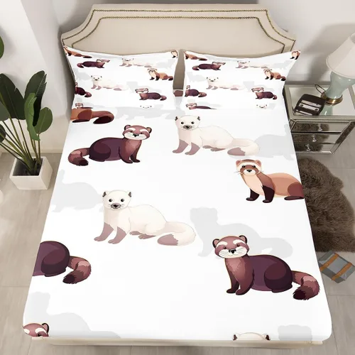 Juego de sábanas ajustables de hurón para niños, bonitos juegos de ropa de cama de animales salvajes, lindo juego de ropa de cama de vida silvestre