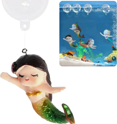 Miniatura 10 de Decoración flotante de pecera de sirena, decoraciones de acuario de dibujos animados para mascotas acuáticas para jugar adornos de acuario de resina