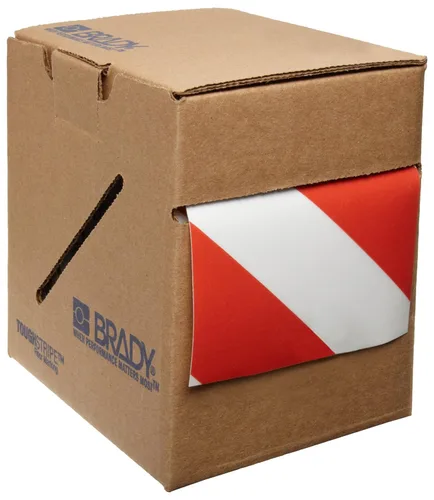 Miniatura 9 de Brady - 104318 ToughStripe Cinta de marcado de suelo con rayas diagonales no abrasivas, 100 pies de largo, 2 pulgadas de ancho, rojo sobre blanco