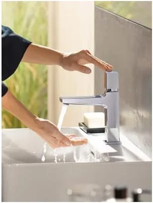 Miniatura 2 de hansgrohe Metropol 32570821 - Grifo moderno para lavabo de baño de bajo flujo con mango de 1 7 pulgadas de alto en níquel cepillado, 32570821